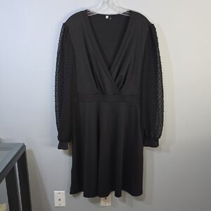 Elegant Black Dress Women's Size 2XL Black Sheer Long Sleeves Front V Cut Sexy